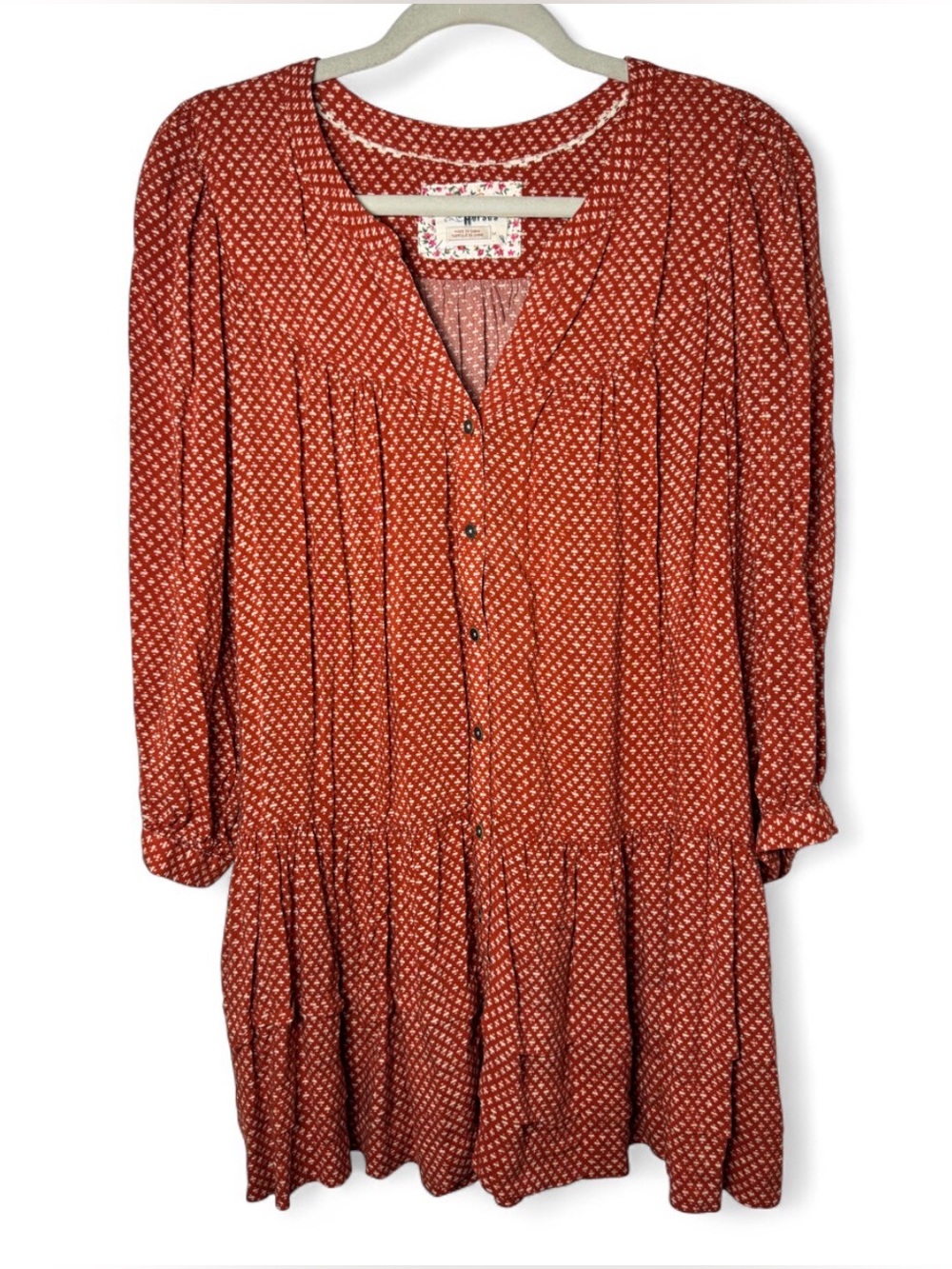 Anthropologie Holding Horses Pavin Tiered Tunic Dress Button Down Cottagecore